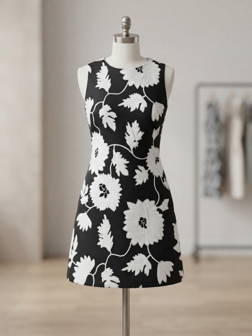Ronni Nicole Black and White Floral Mini Dress